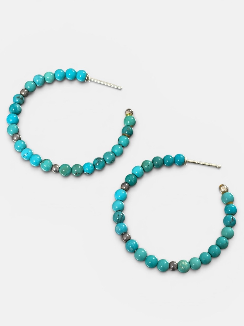 Sterling Turquoise Beaded Hoop Earrings - Picture 2 of 7